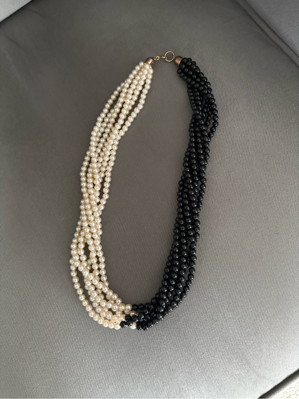 Two-Tone Black and Cream Multi-Strand Beaded Necklace